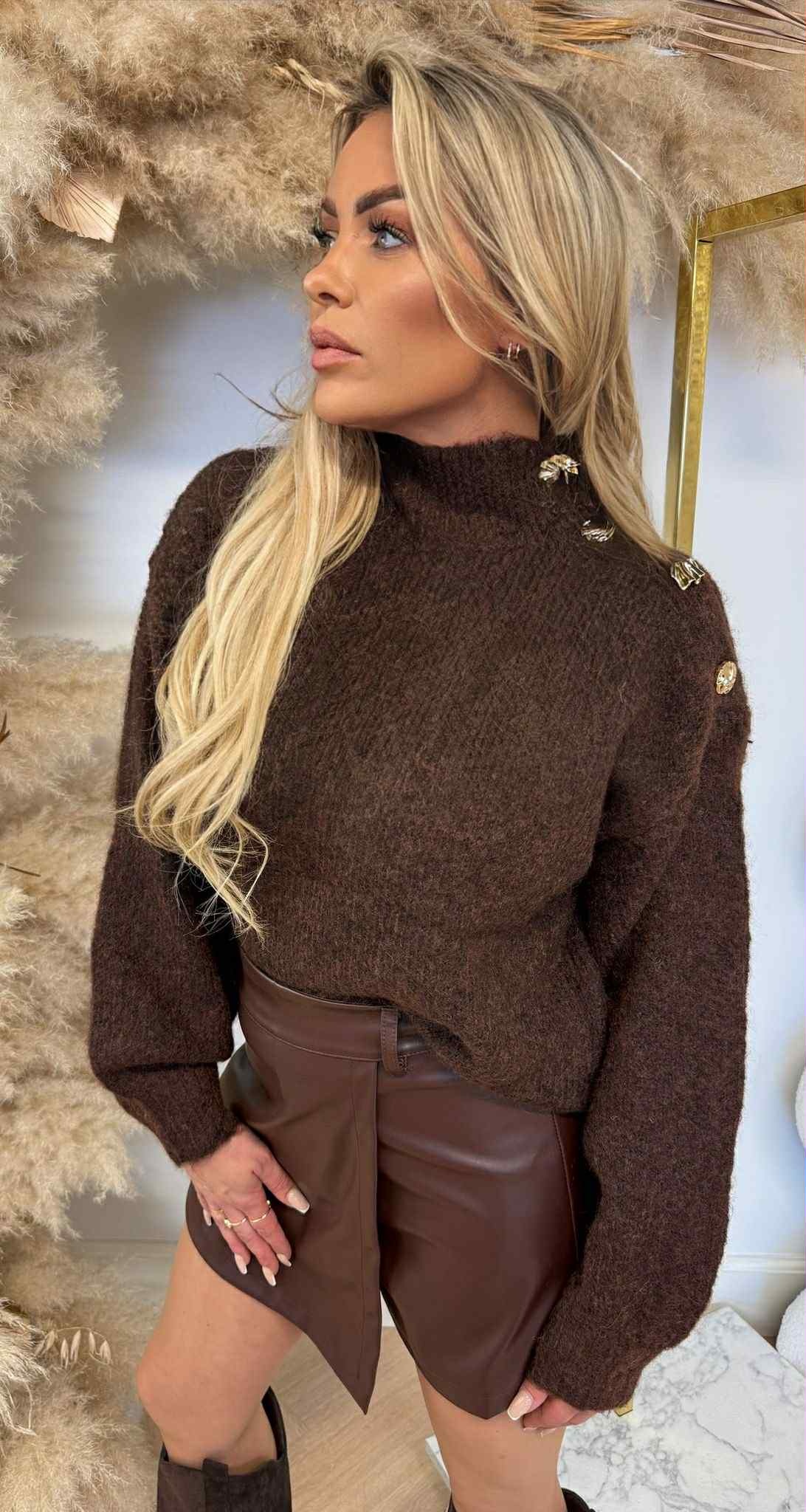 GLAM BUTTON SWEAT 8056 CHOCO