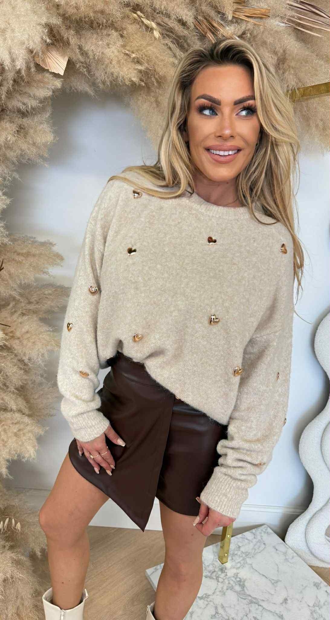GOLDY HEART SWEAT AM763 BEIGE