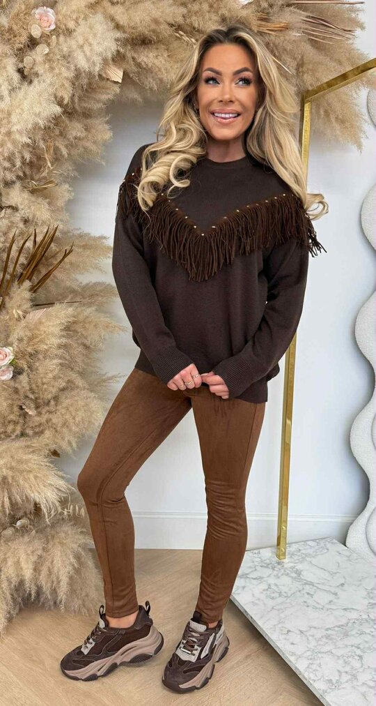 FRINGE STUDDED SWEAT 6540 CHOCO FRINGE STUDDED SWEAT 6540 CHOCO