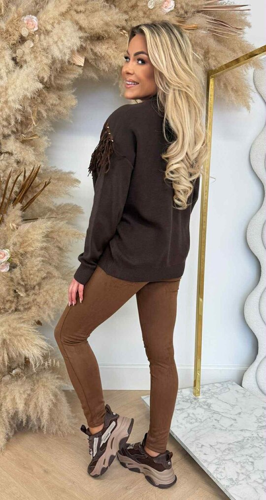 FRINGE STUDDED SWEAT 6540 CHOCO FRINGE STUDDED SWEAT 6540 CHOCO