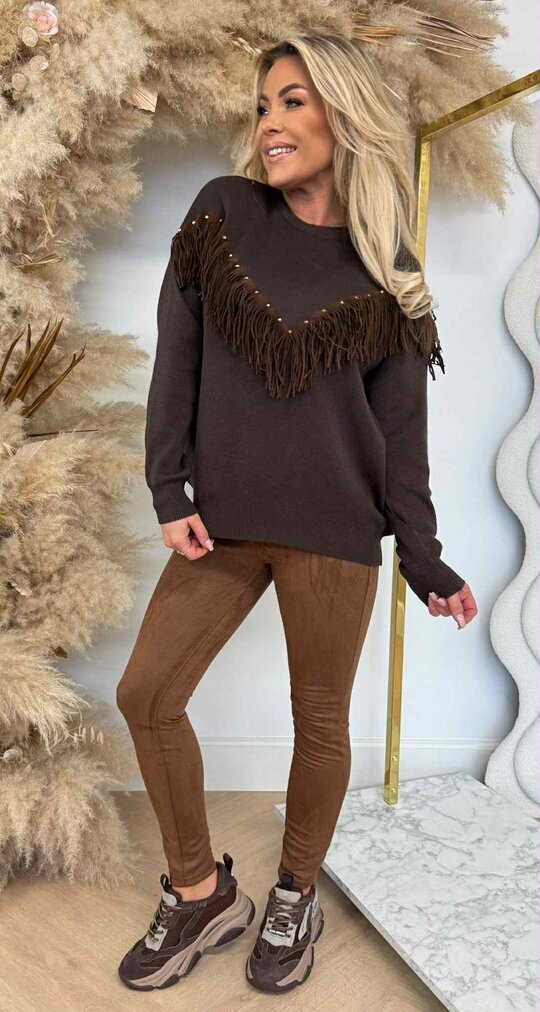 FRINGE STUDDED SWEAT 6540 CHOCO FRINGE STUDDED SWEAT 6540 CHOCO