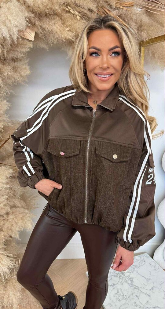 OVERSIZED DENIM STRIPE JACKET 415 CHOCO OVERSIZED DENIM STRIPE JACKET 415 CHOCO