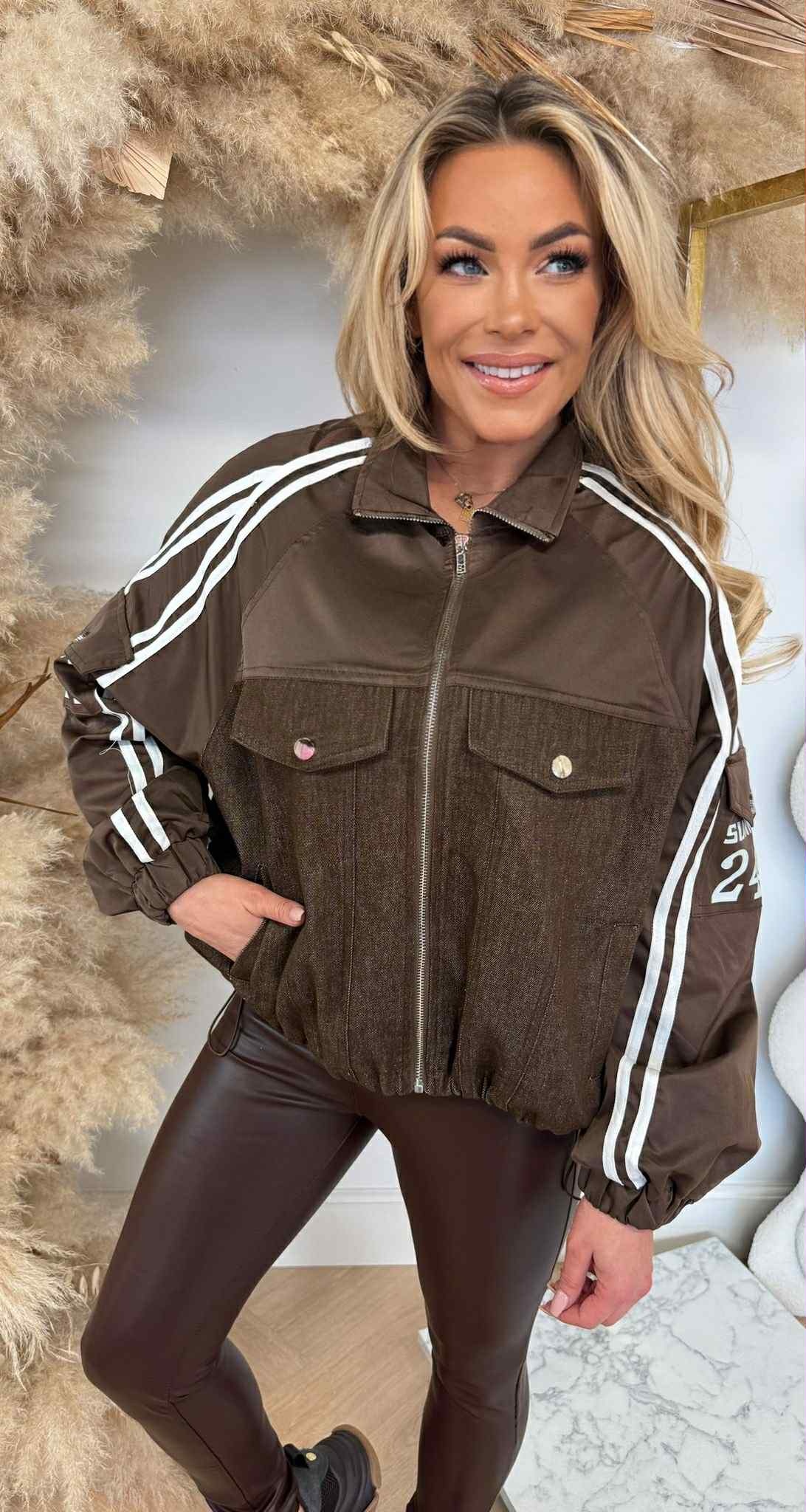 OVERSIZED DENIM STRIPE JACKET 415 CHOCO