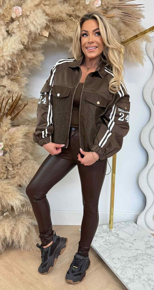 OVERSIZED DENIM STRIPE JACKET 415 CHOCO OVERSIZED DENIM STRIPE JACKET 415 CHOCO