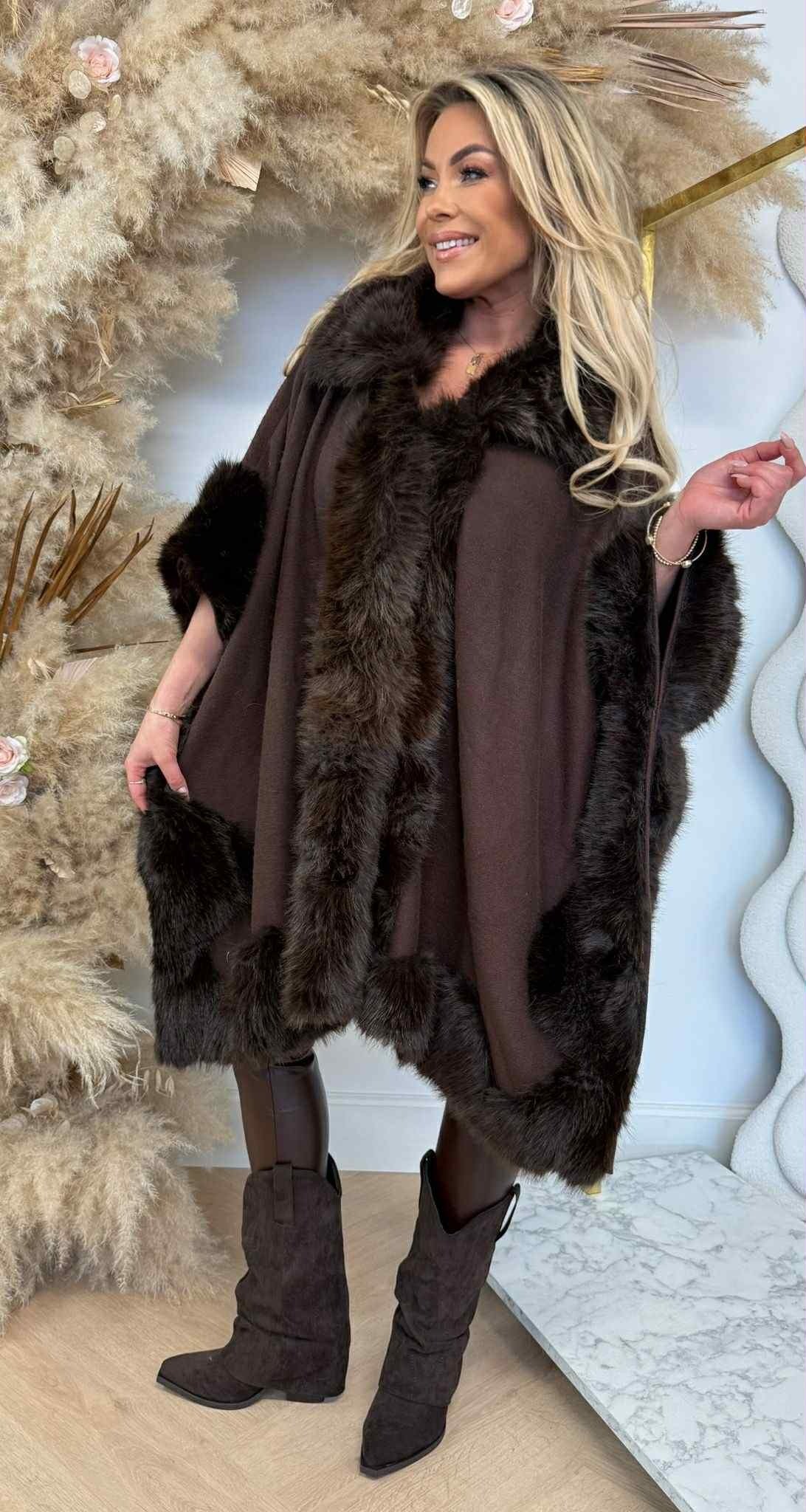 FAKE FUR PONCHO 96120 COFFEE