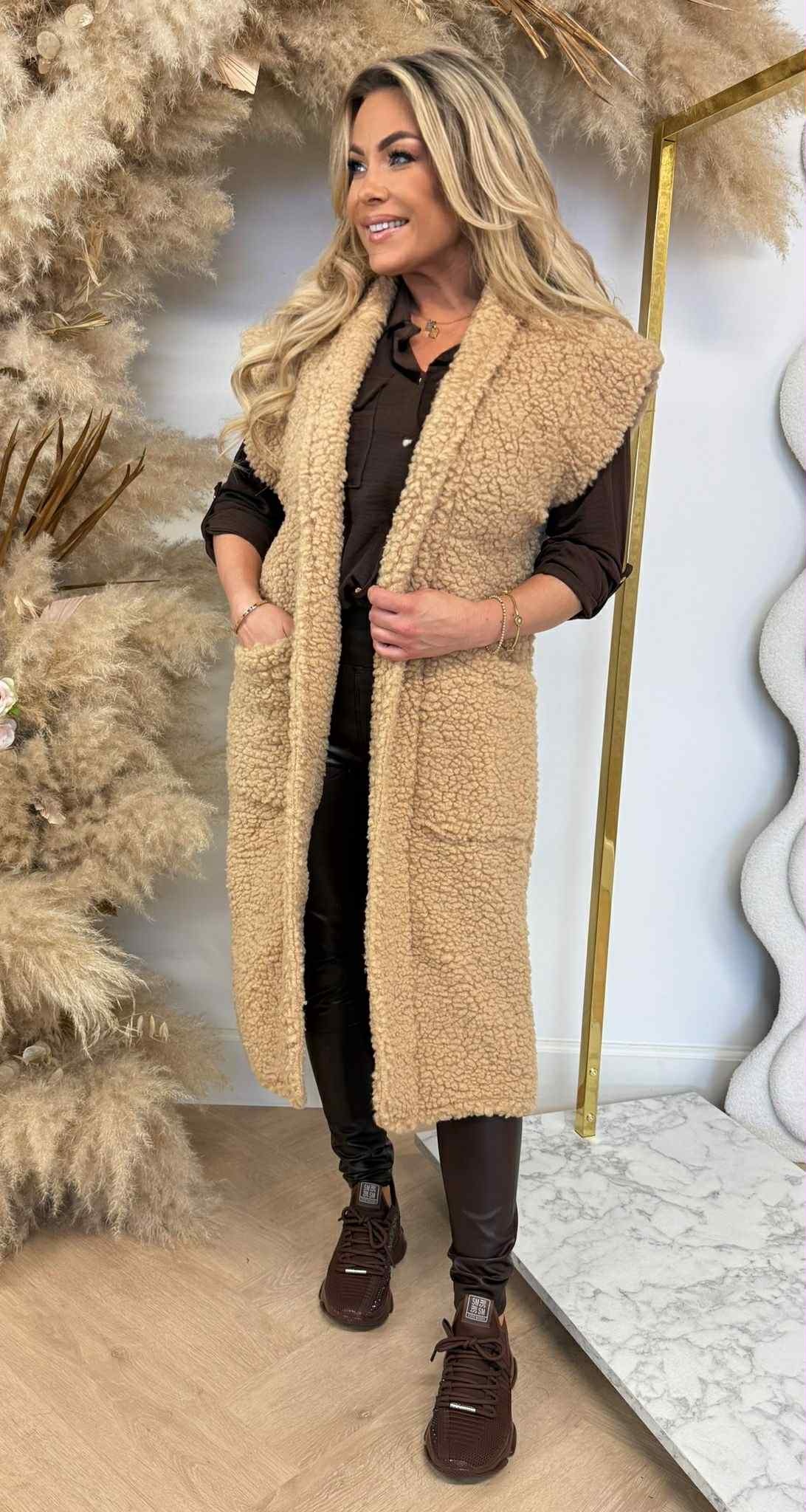 LONG TEDDY GILET BEIGE