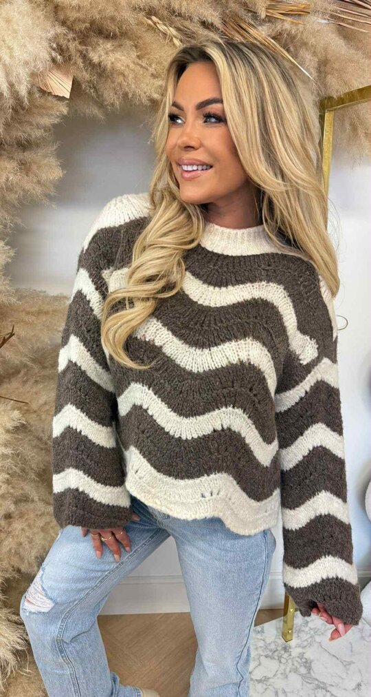 STRIPE SCHULP SWEAT BEIGE/TAUPE STRIPE SCHULP SWEAT BEIGE/TAUPE
