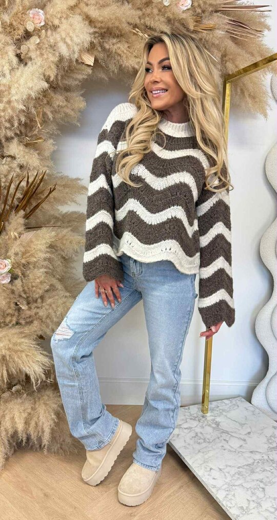 STRIPE SCHULP SWEAT BEIGE/TAUPE STRIPE SCHULP SWEAT BEIGE/TAUPE