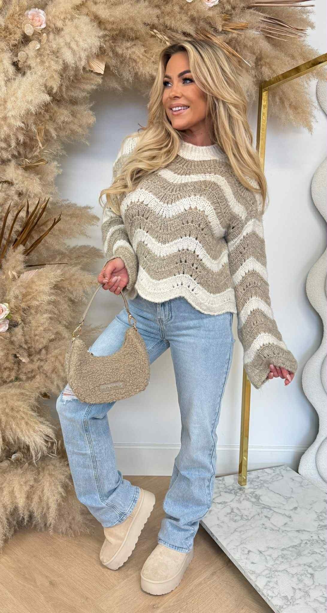 STRIPE SCHULP SWEAT LIGHTBEIGE/BEIGE