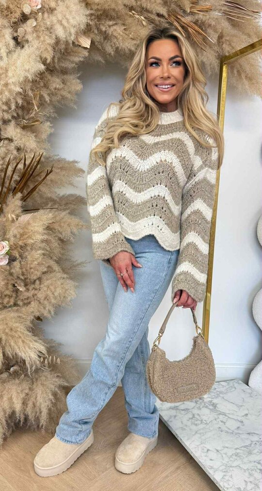 STRIPE SCHULP SWEAT LIGHTBEIGE/BEIGE STRIPE SCHULP SWEAT LIGHTBEIGE/BEIGE