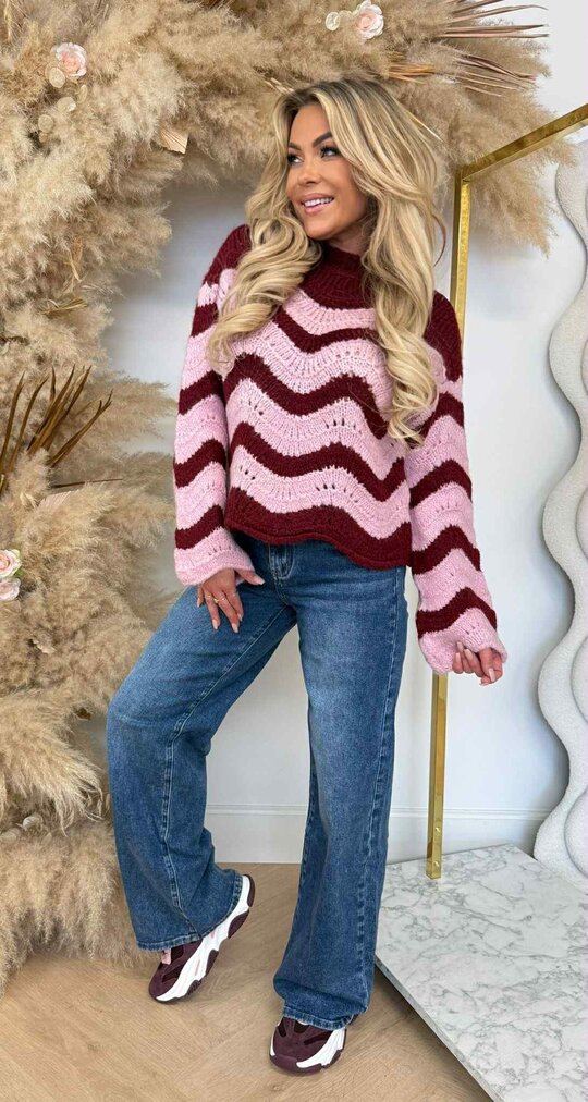 STRIPE SCHULP SWEAT BORDEAUX/PINK STRIPE SCHULP SWEAT BORDEAUX/PINK