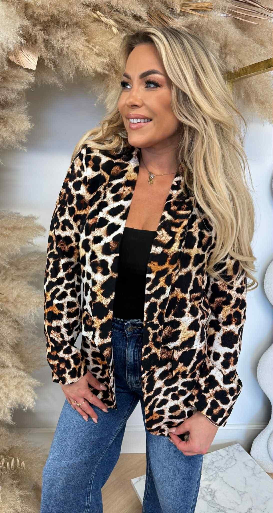 ALL OVER LEOPARD BLAZER BLACK/BEIGE
