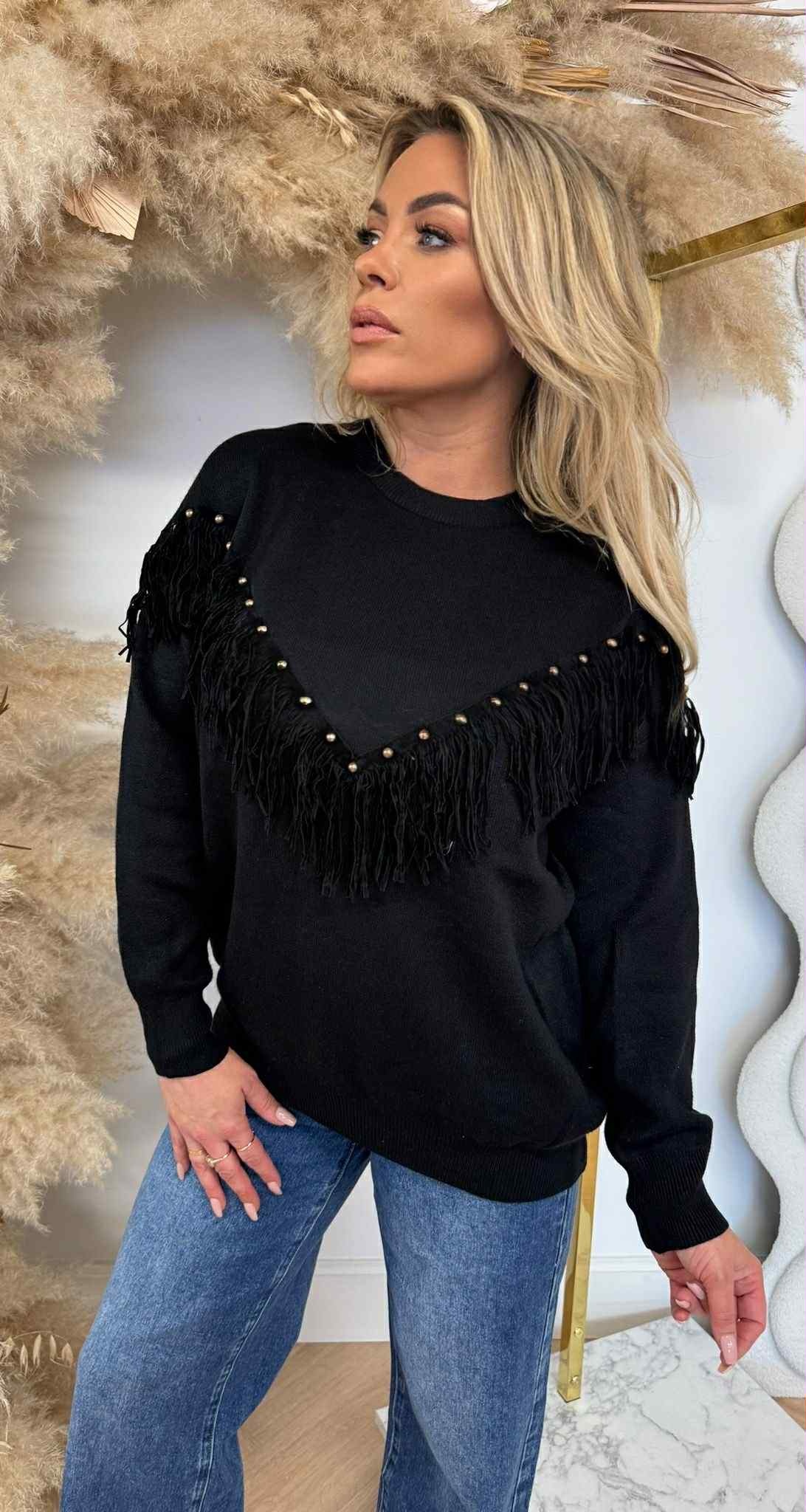FRINGE STUDDED SWEAT 6540 BLACK