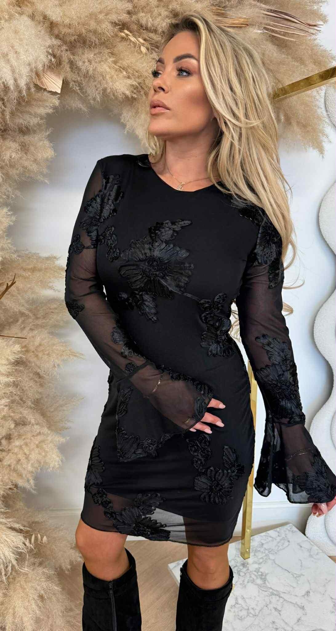 GLAM FLOWER DRESS BLACK GLAM FLOWER DRESS BLACK