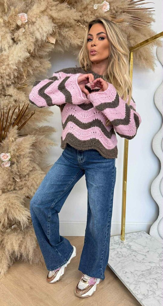 STRIPE SCHULP SWEAT TAUPE/PINK STRIPE SCHULP SWEAT TAUPE/PINK