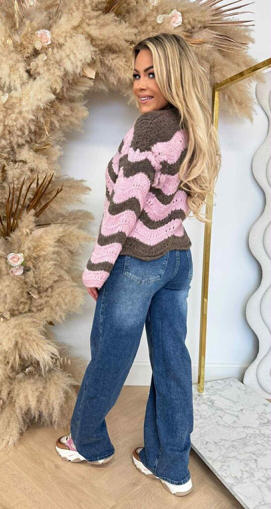 STRIPE SCHULP SWEAT TAUPE/PINK STRIPE SCHULP SWEAT TAUPE/PINK