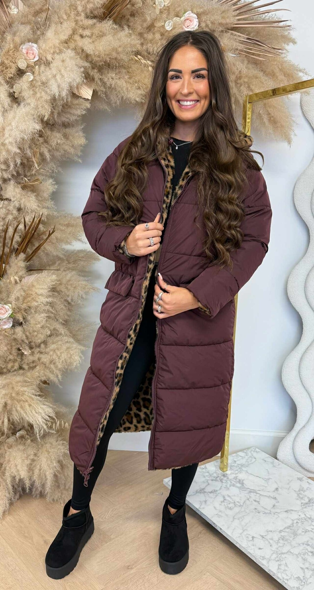 REVERSIBLE LEOPARD SOFT WINTERJACKET 8715 BORDEAUX
