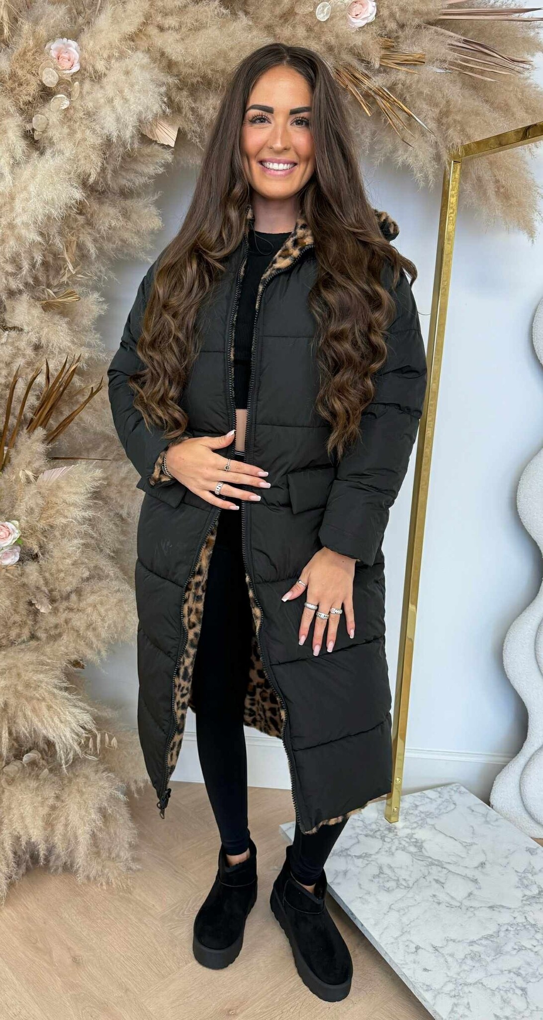 REVERSIBLE LEOPARD SOFT WINTERJACKET 8715 BLACK