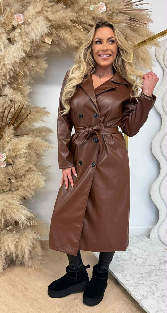 LEATHER LOOK TRENCHCOAT LIGHTCHOCO