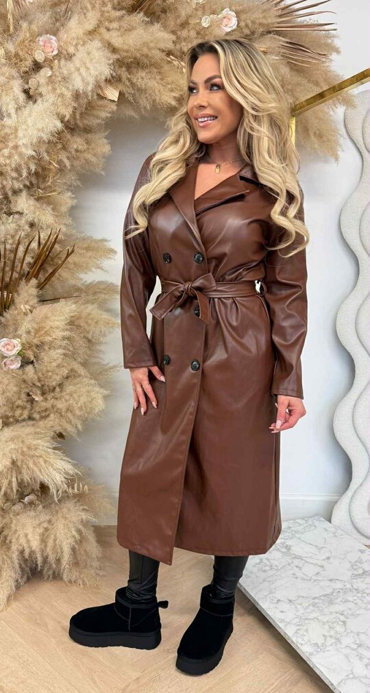 LEATHER LOOK TRENCHCOAT LIGHTCHOCO