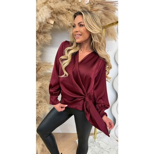 SATIN OMSLAG BLOUSE BORDEAUX SATIN OMSLAG BLOUSE BORDEAUX