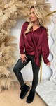 SATIN OMSLAG BLOUSE BORDEAUX
