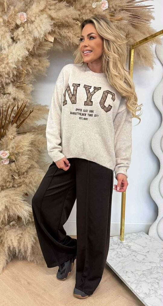 NYC GUC PRINT SWEAT AM775 TAUPE