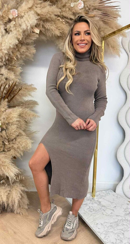 SPLIT KOL MAXI DRESS TAUPE