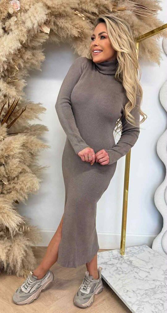 SPLIT KOL MAXI DRESS TAUPE