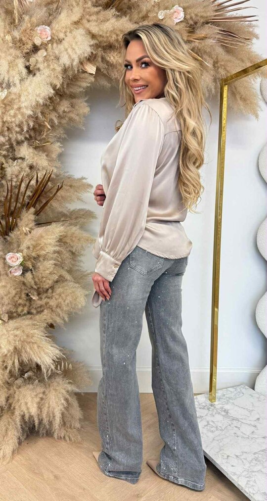 SATIN OMSLAG BLOUSE BEIGE