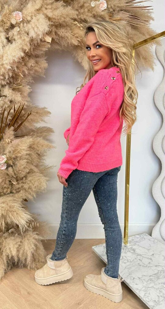 MUSTY BUTTON SWEAT 7973 FLUO PINK