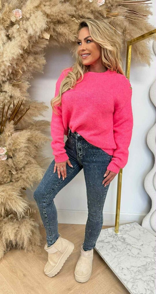 MUSTY BUTTON SWEAT 7973 FLUO PINK