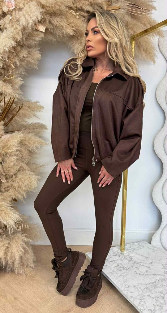 SUEDINE BASIC BOMBER CHOCO
