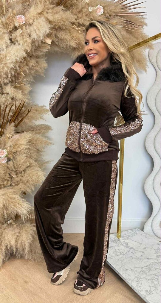 VELVET SEQUIN SET 9713 BROWN