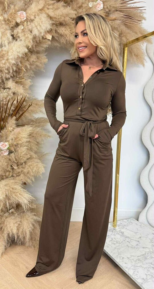 BY SWAN TRAVEL BUTTON JUMPSUIT 9729 CHOCO