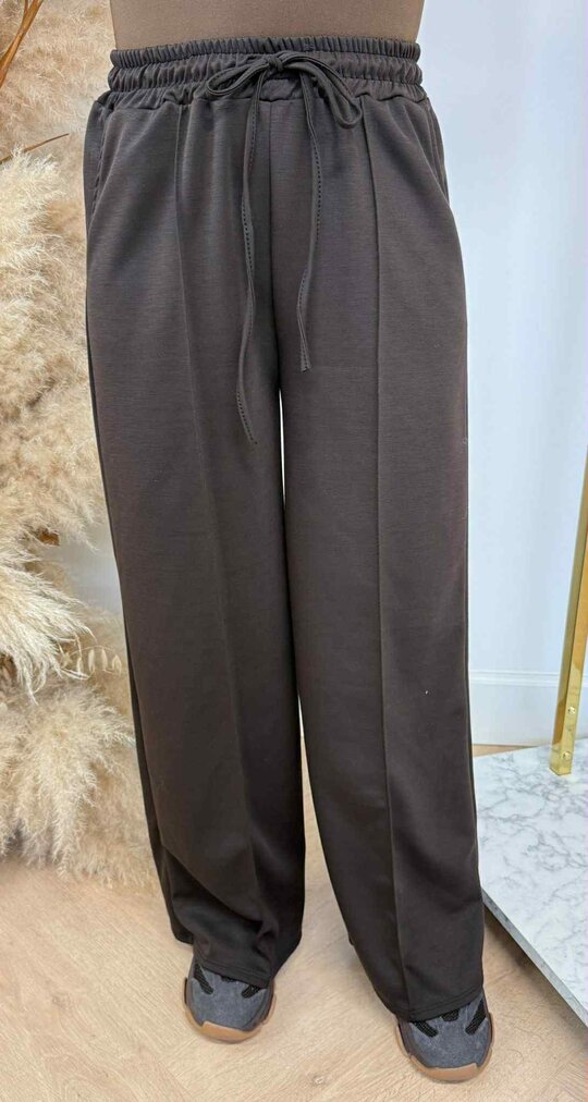 BASIC WIDE LEG PANTS CHOCO