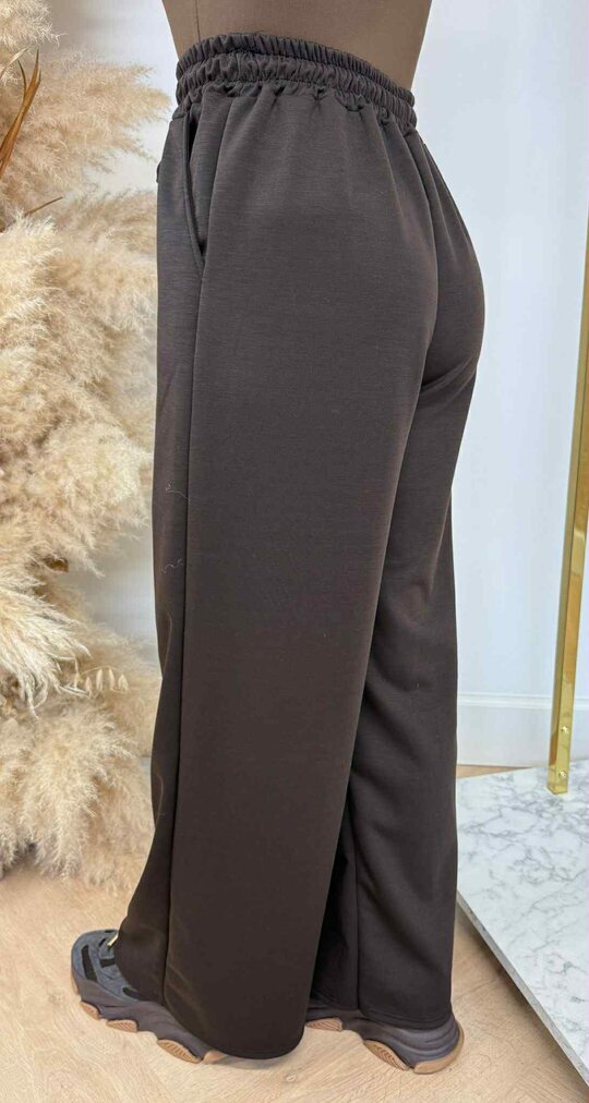 BASIC WIDE LEG PANTS CHOCO
