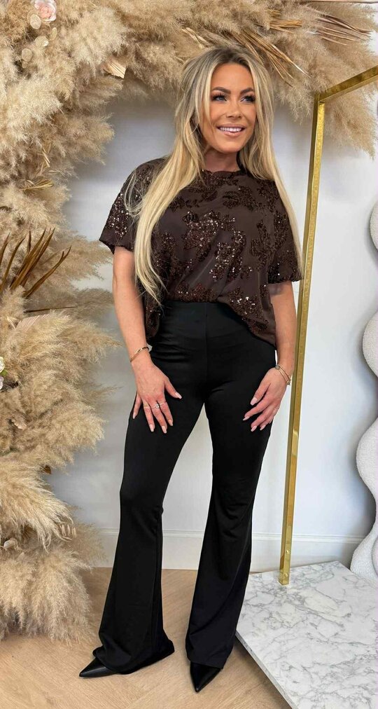 FLORAL SEQUIN MESH TOP BROWN FLORAL SEQUIN MESH TOP BROWN