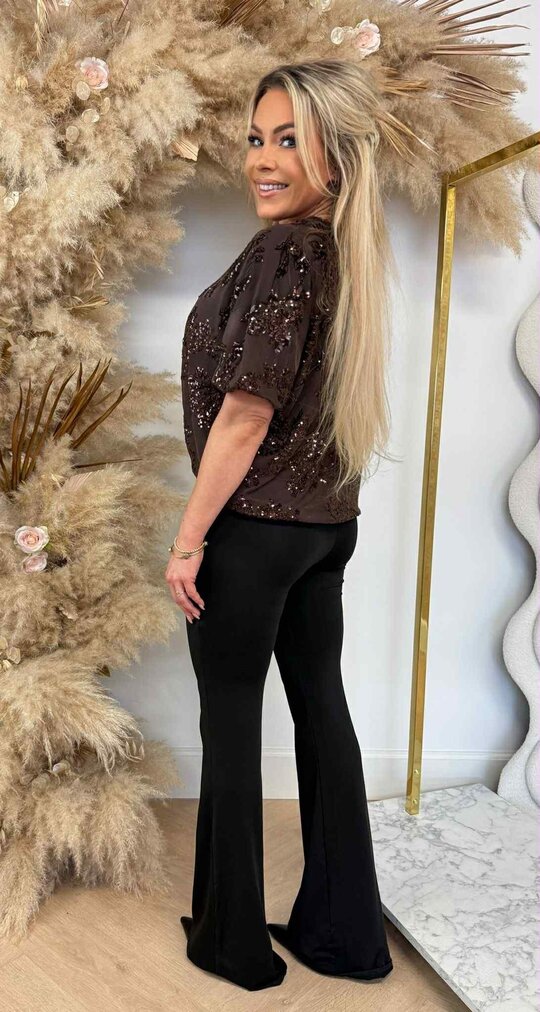 FLORAL SEQUIN MESH TOP BROWN FLORAL SEQUIN MESH TOP BROWN