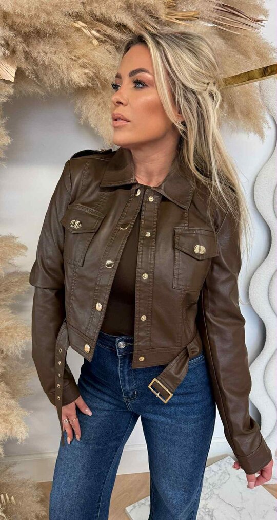 LUXURY VEGAN LEATHER LOOK JACKET 4757 CHOCO
