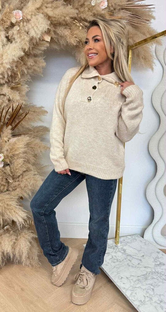 BUTTON GOLDY SWEAT P088 BEIGE