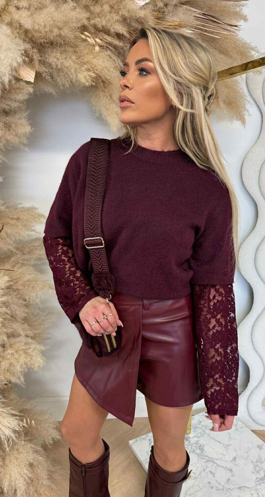 LACE MOUW SWEAT AM799/696 BORDEAUX LACE MOUW SWEAT AM799/696 BORDEAUX