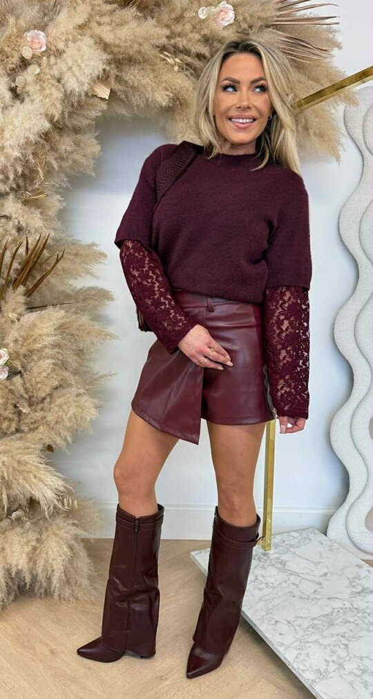LACE MOUW SWEAT AM799/696 BORDEAUX LACE MOUW SWEAT AM799/696 BORDEAUX