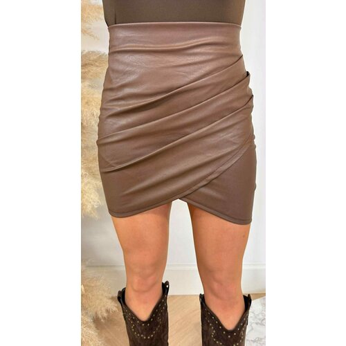 OVERSLAG LEATHER LOOK SKIRT CHOCO OVERSLAG LEATHER LOOK SKIRT CHOCO