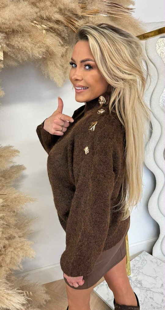 LUXURY BUTTON SWEAT P087 CHOCO