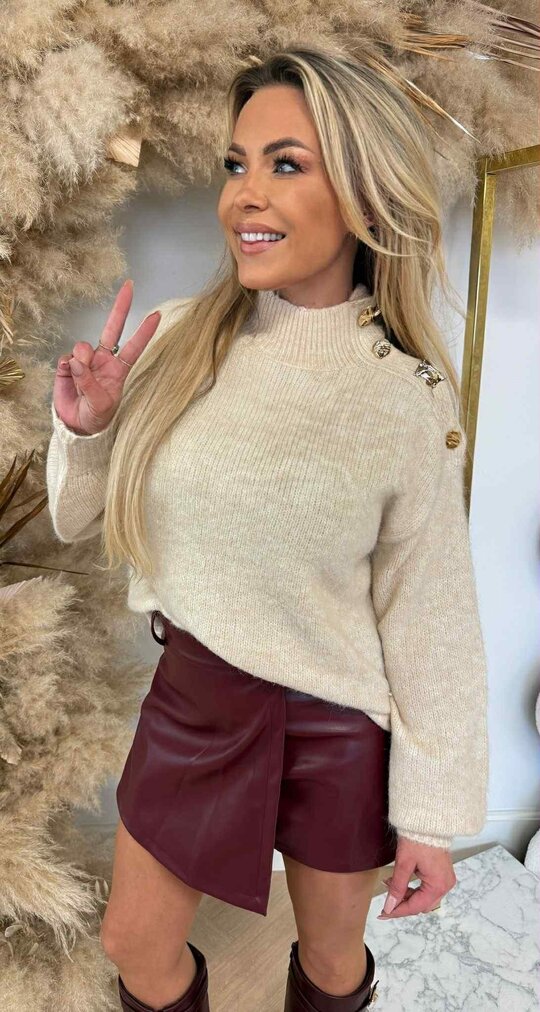 LUXURY BUTTON SWEAT P087 BEIGE LUXURY BUTTON SWEAT P087 BEIGE