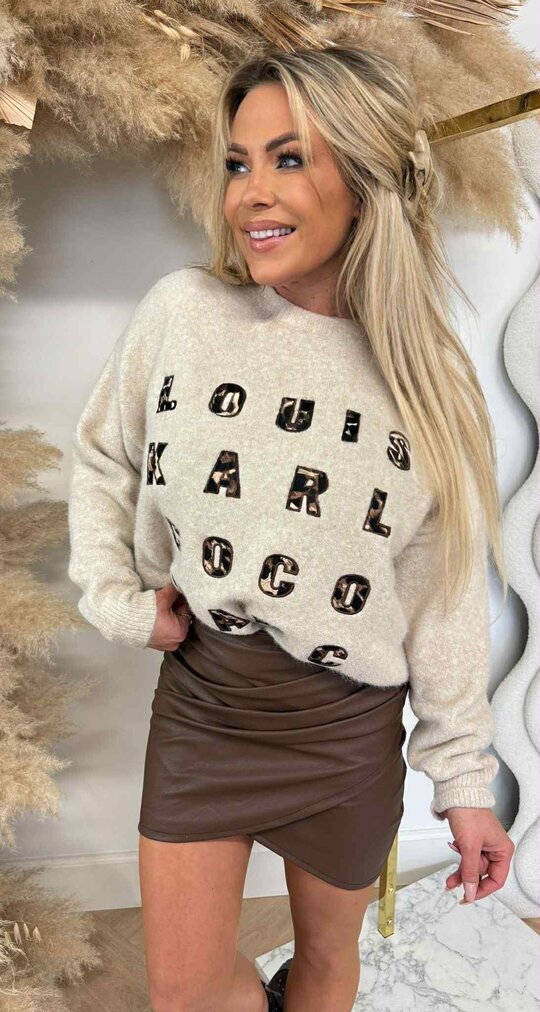 LOUIS LEOPARD TEKST SWEAT AM786 TAUPE