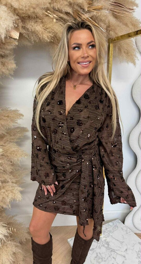 SEQUIN PARTY DRESS 4240 CHOCO