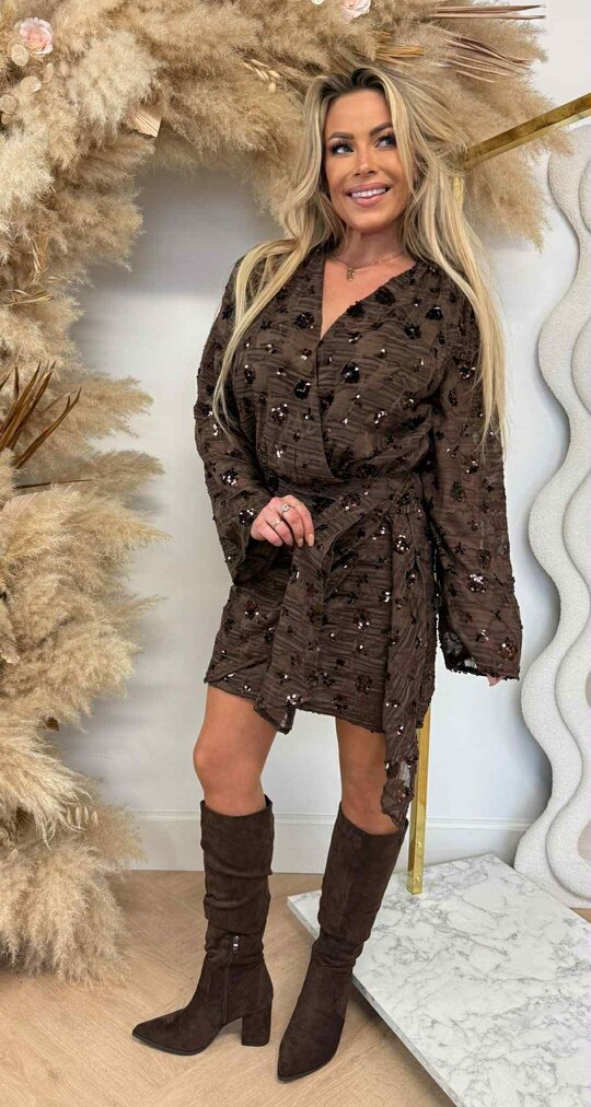 SEQUIN PARTY DRESS 4240 CHOCO