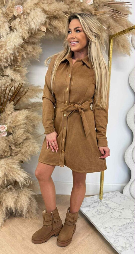 SUEDINE LUS DRESS CAMEL